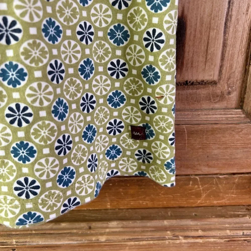 Tea Collection Girls Size 3 Green Blue Circle Floral Print Long‎ Sleeve Dress
